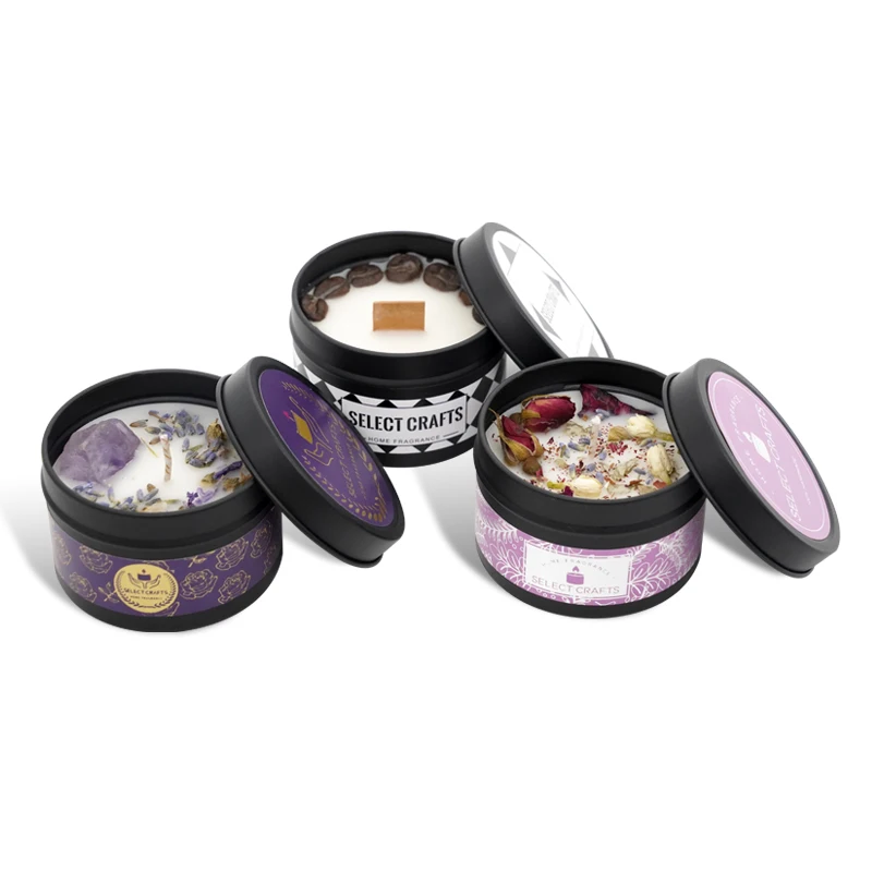 Wholesale Soy Wax Home Aromatherapy Handmade Nature Dried Flowers Crystal Tin candles