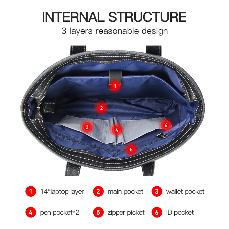 BOPAI custom logo business office luxury storage document handbag men 14 laptop bag genuine leather briefcase