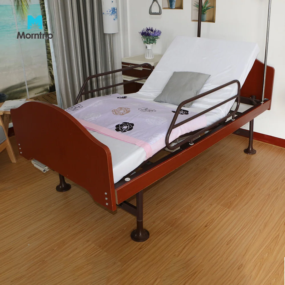 Factory Direct Wooden Nursing Home Patient Recovery Back Lift Fowler Medical Hospital Bed with Over Bed Pole Hoist