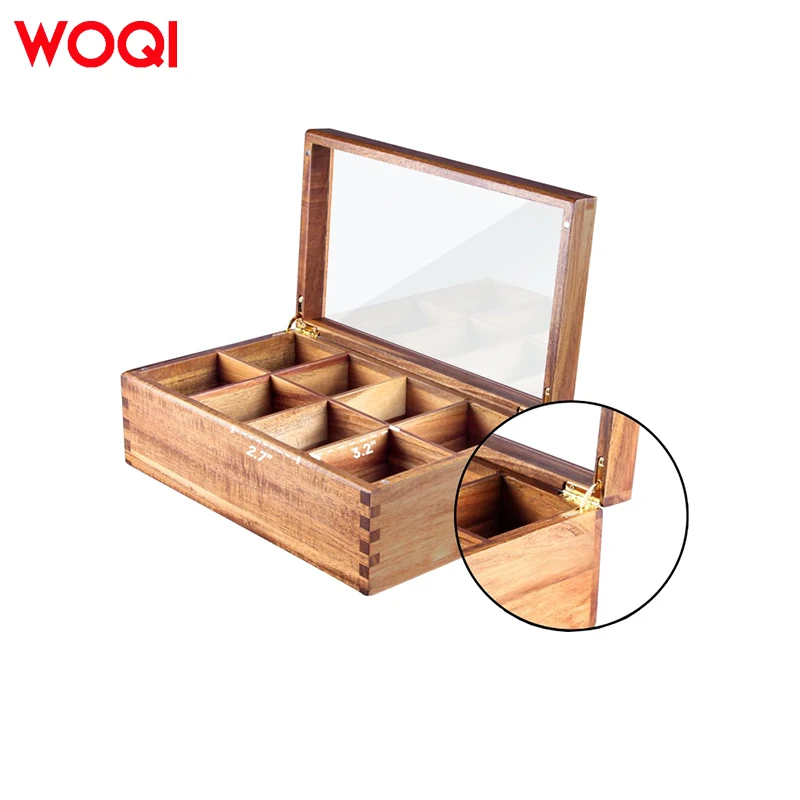WOQI 8 Compartments Multifunctional Tea Box Wooden Spice Box Removable Containers essential oil wood box