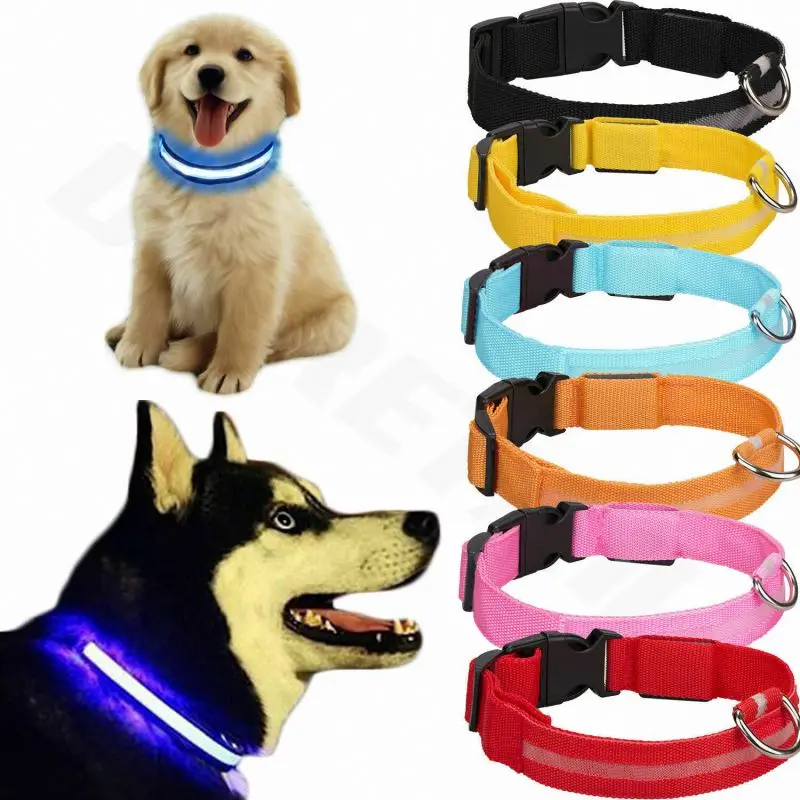 Pets toys and accessories Rechargeable Nylon Flashing Light Up Led Dog Collar reflective waterproof