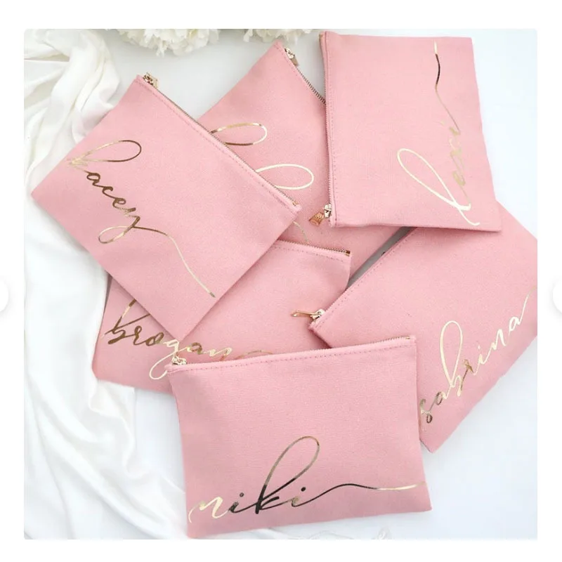 Custom 12oz cotton canvas zipper cosmetic bag with metal zipper travel portable storage bag