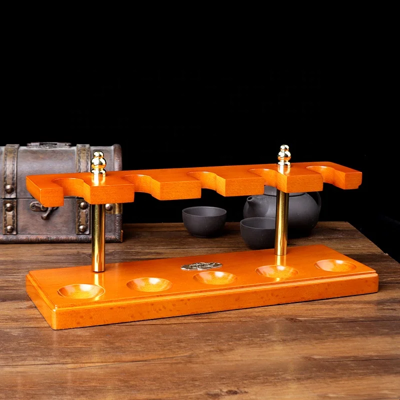 3/4/5 Seat Straight Wooden Tobacco Pipe Rack Custom Logo  Premium Smoking Pipe Holder