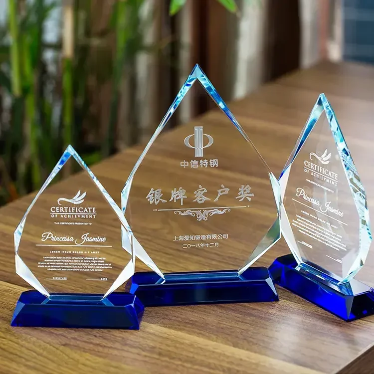 Заводская оптовая продажа k9 пустой синий кристалл трофей награды пользовательские 3d лазерная гравировка Хрустальное стекло