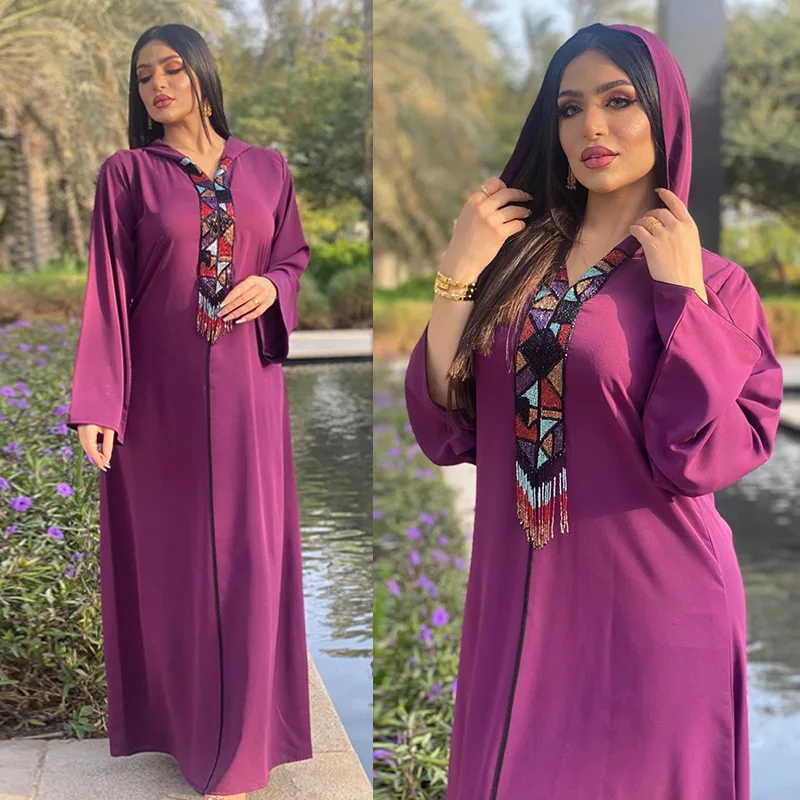 Dubai Arabic Muslim Abaya Dress for Women Fall INS Hot Sale Moroccan Kaftan Hooded Robe Turkish Islamic Jalabiya