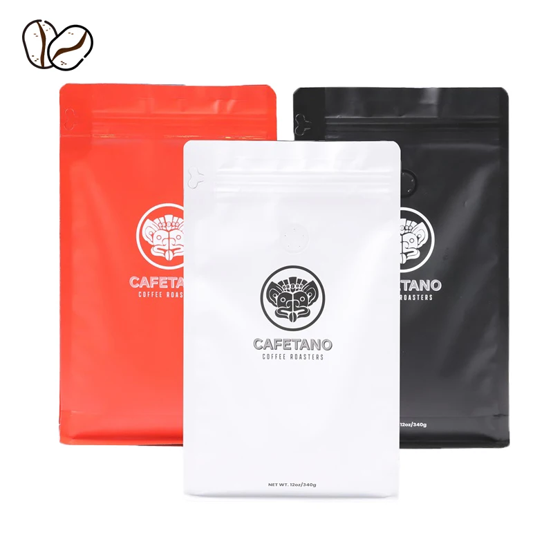 Custom Wholesale Coffee Bag with Valve and Zipper Small Stand Up Matte Coffee Bean Bag Kraft Paper Tin Tie Coffee Packaging