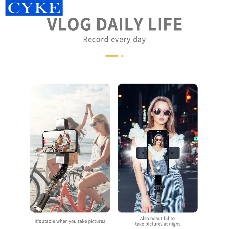 CYKE New Q08d Selfie Gimbal Stabilizer Tripod Selfie Stick Single-axis Stabilizer Handheld Anti-shake With Fill Light