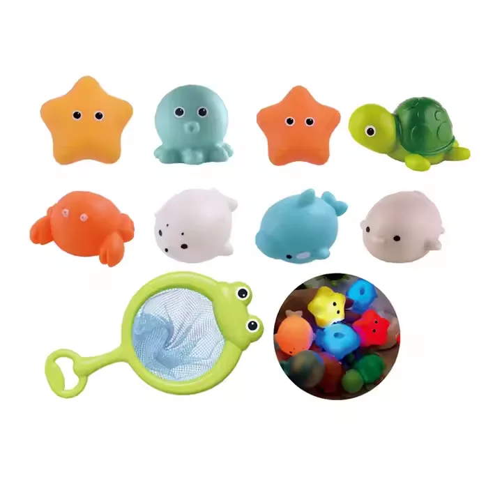 2024 Newest Baby Cute Animals Bath Toy LED Light Up Toys Soft Rubber Float Induction Luminous Bathing toys For Toddlers