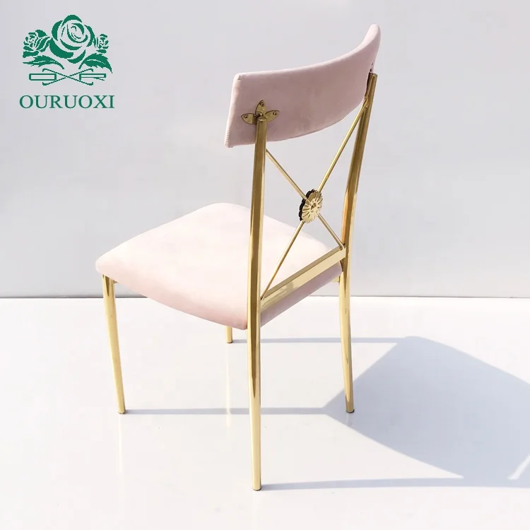 Hotel banquet hall cross back gold stainless steel wedding event chairs