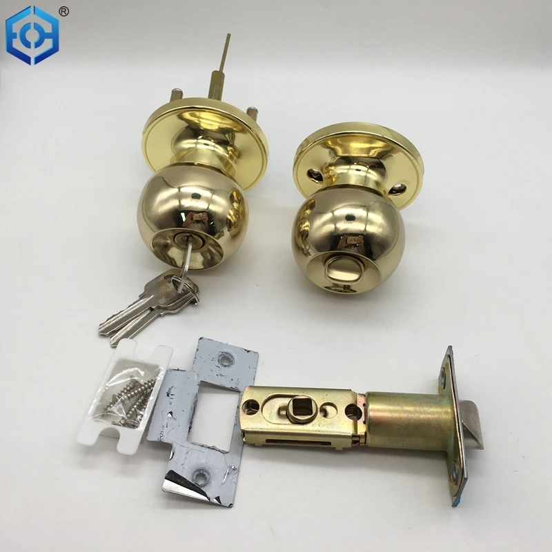 Golden Stainless Steel 201 Bedroom Entry Door Knob Lock with Key
