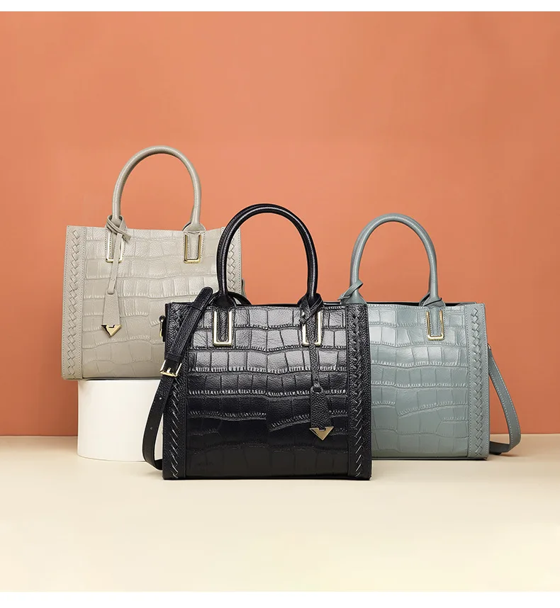 New style brand design top handle crocodile tote bag square women first layer cowhide leather handbag