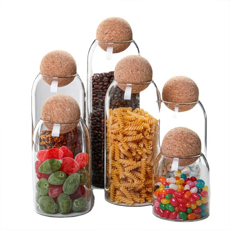 Heat safe high Borosilicate glass container glass jar with ball cork lid for candle tea coffee sugar storage jar glass
