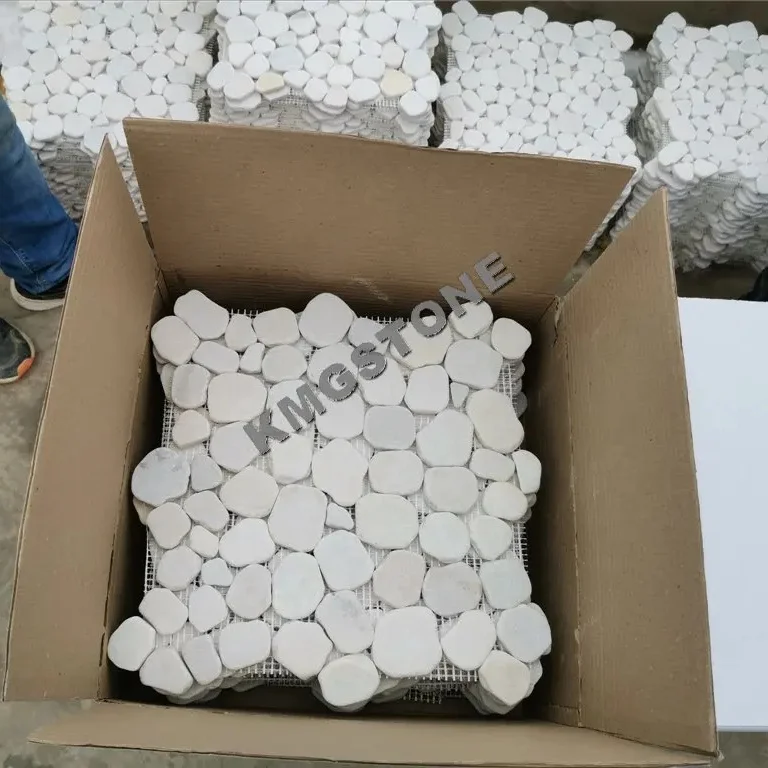 Decorative Garden Look Flooring Pebble Stone Pavers Tiles On Mesh