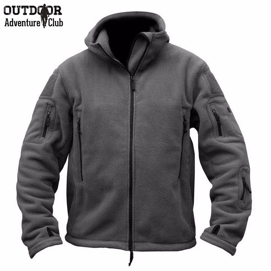 Hooded Solid Color Mens Winter Multi-pocket Zipper Coat Hiking Fishing Camping Outdoor Boys Fleece Heated Jacket