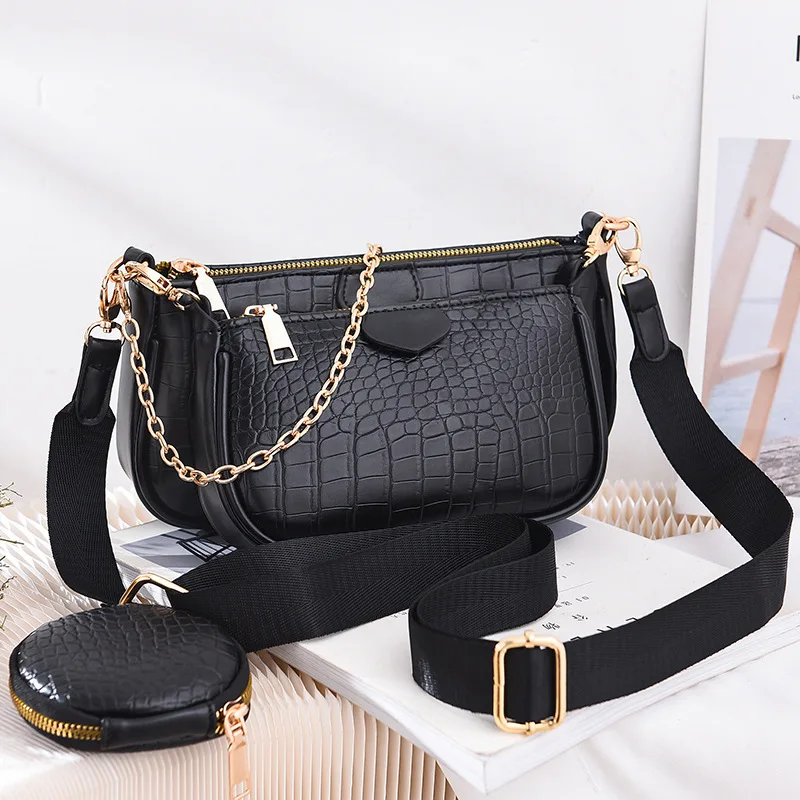 2021 New Cheap Crocodile Casual Coin Crossbody Bag Set Women Designer Handbags Famous Brands 3 in 1 Crossbody Bag Purses