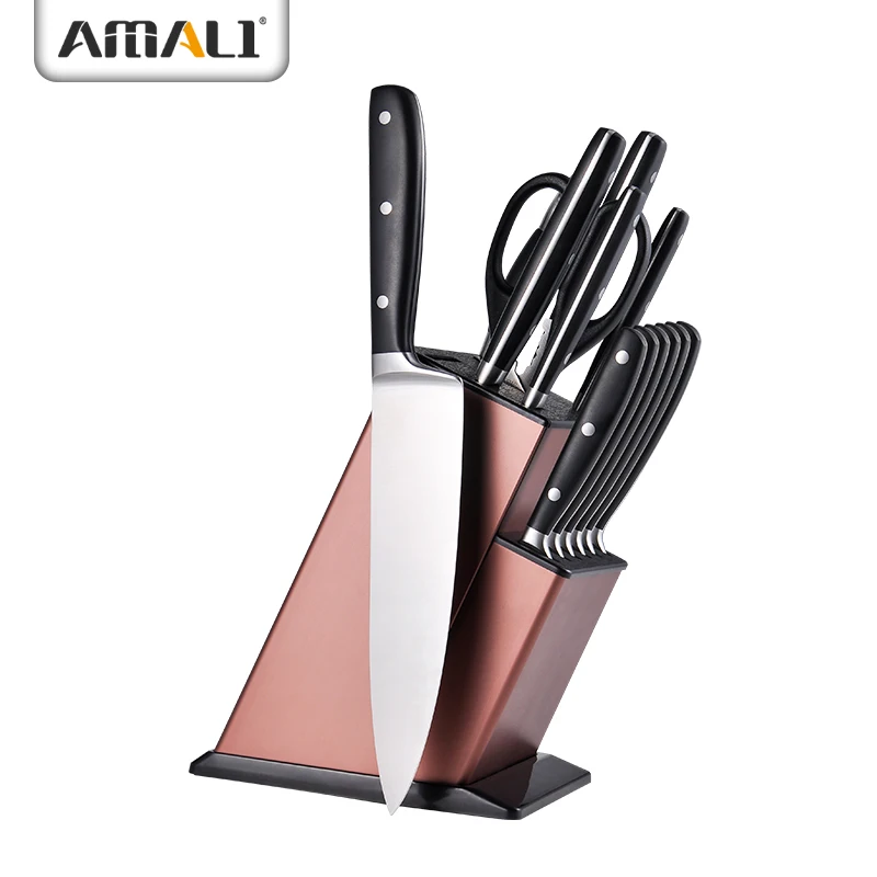 14 Pieces  Stainless Steel Kitchen Forged Chef Knife Kitchen Knives Set With Aluminum Knife Block In Color Coating
