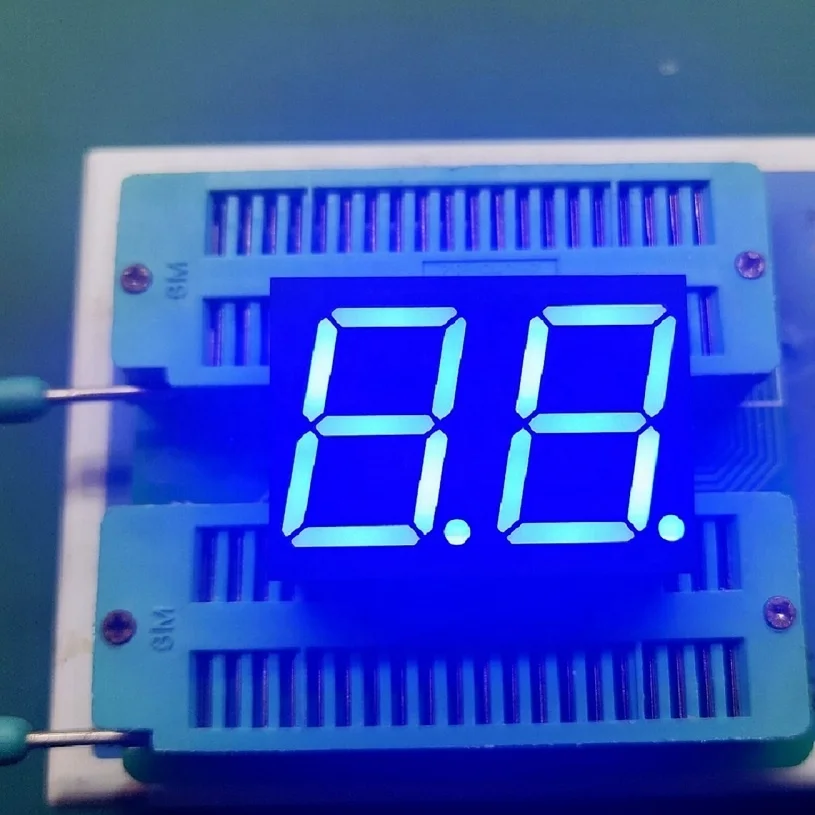 Blue 0.8 inch smd seven segment display showing 2 digit 7 segment display