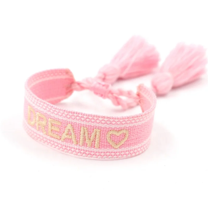 Hot-selling Embroidery LOGO DREAM Webbing Wristbands Men and Women Personality Color Tassel Friendship Bracelet Concert Jewelry