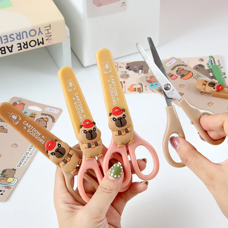Creative school kids safety paper cutting cartoon capybara cute small scissors