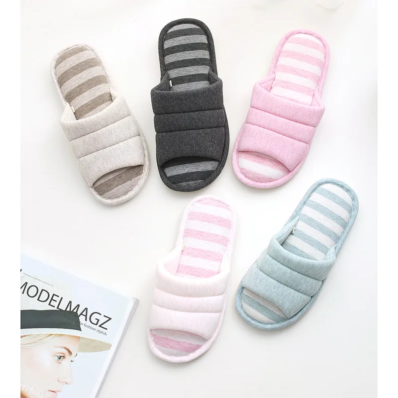 Home knitted fabric cotton men and women couple non-slip slippers indoor home slippers wholesale