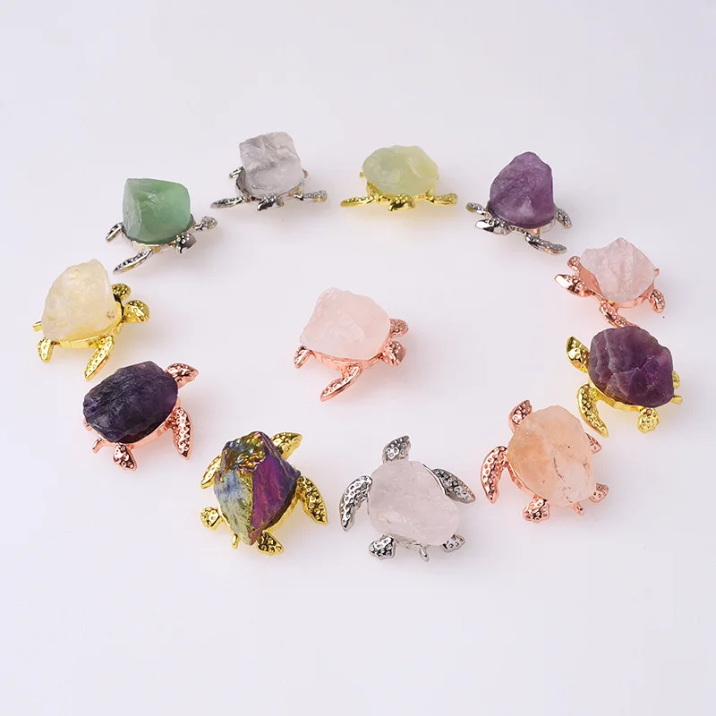 Natural Raw Crystal Stone Carvings Crafts Raw Stone Turtle Tortoise for Souvenir