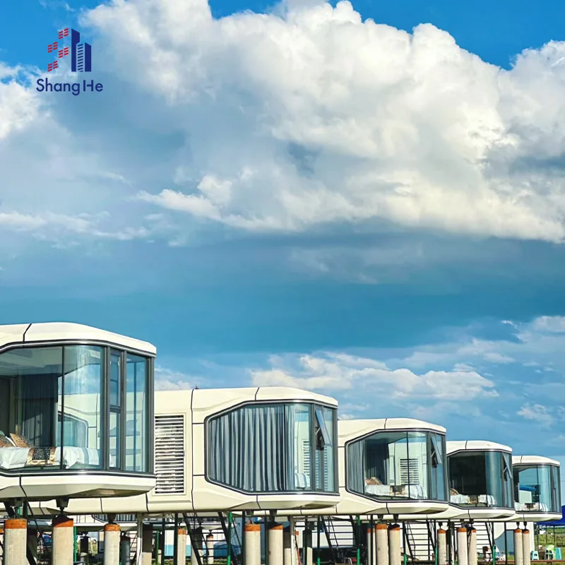 SH luxury 20 40ft modular smart  hotel container outdoor capsule house commercial space airship pod