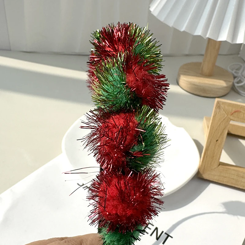 Christmas Hair bands Children Color Ball Hair Hoop Glitter Pompommed  Hair Accessories For Kids Headband