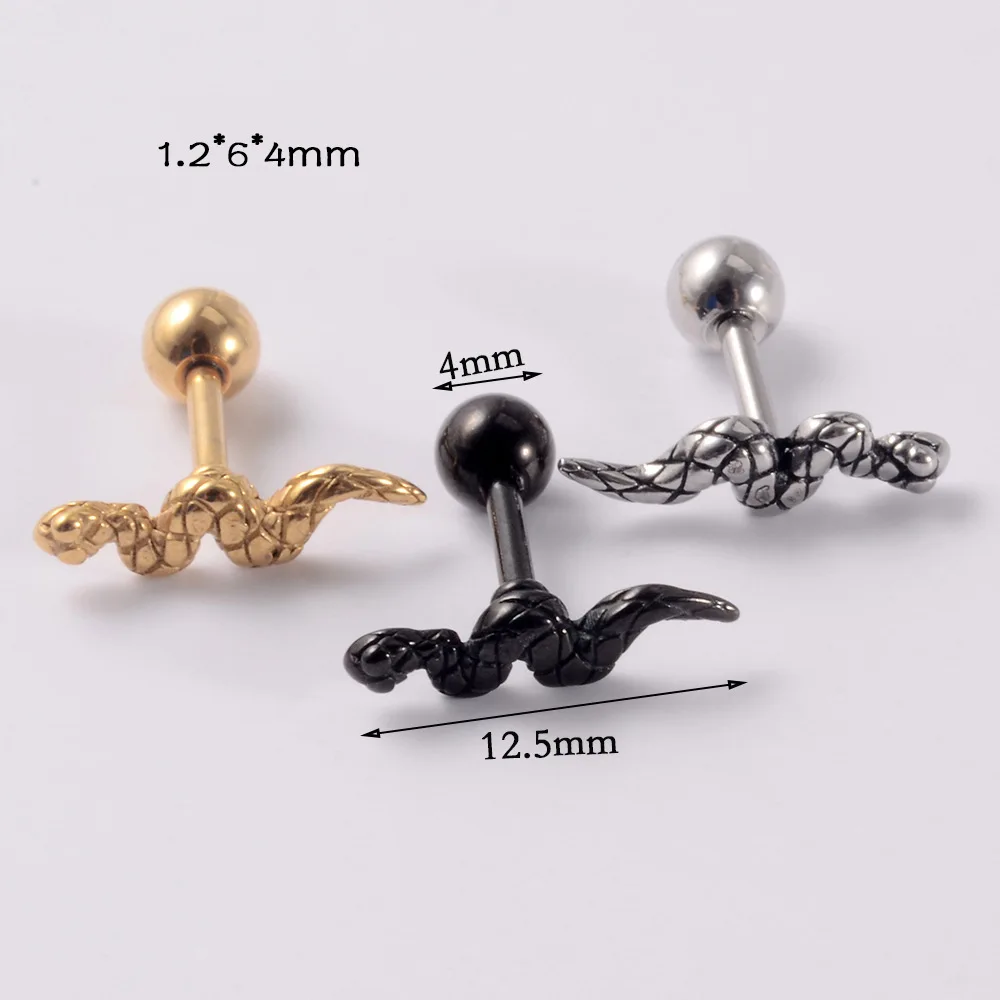 New Tiny Black Snake Septum Clicker Tragus Conch Helix Daith Cartilage Studs Earrings 316L Surgical Steel Snake Ear Piercing