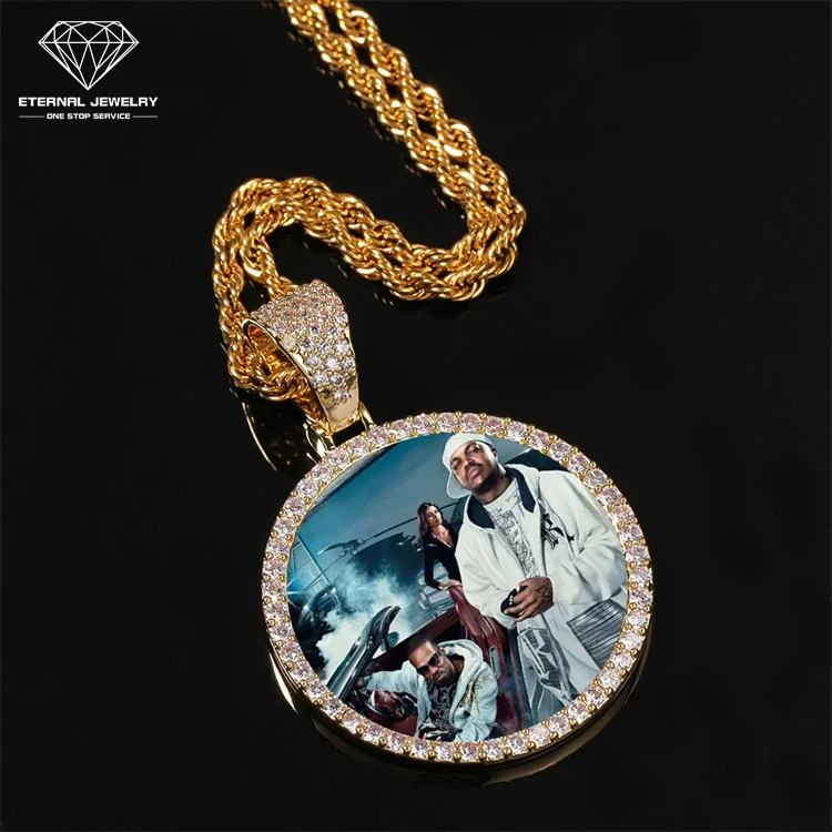 Custom Memory Photo S925 Silver 9k 10k 14k 18k Gold Pure Yellow White Moissanite Diamond Gem Pendant Necklace