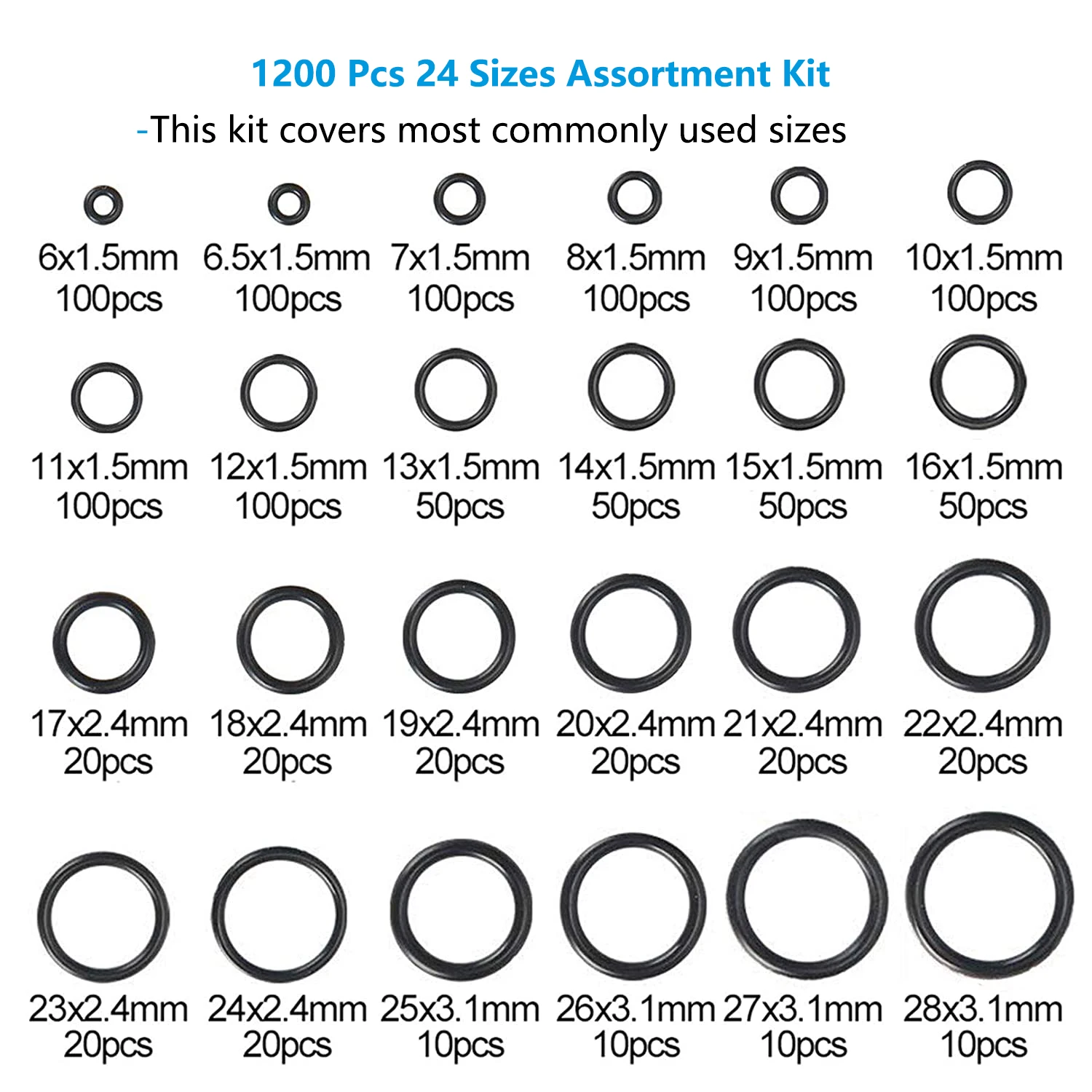 
1200pcs NBR Seal Ring Kit Nitrile Rubber NBR O-Ring Gasket Sealing O Ring for Auto Vehicle and Faucet Repair 