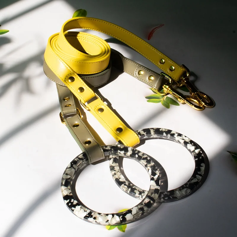 New Fashion Luxury Polo Wide Design Leather Dog Collar Ring Resin Hundehalsband