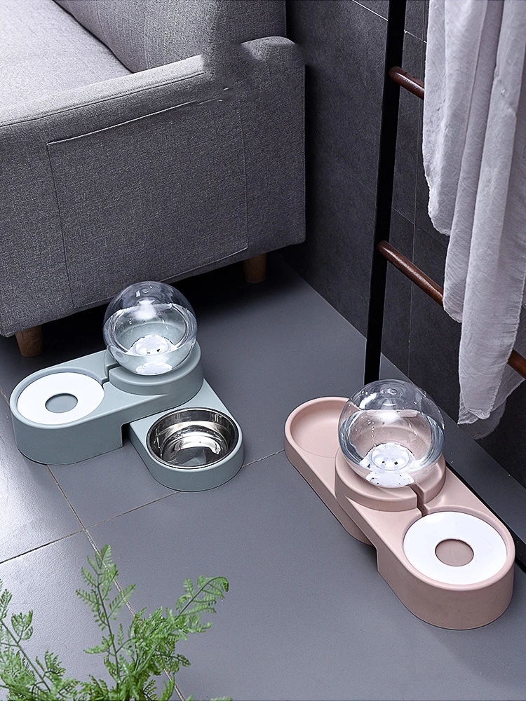 Ball Bubble Design Multi-function Pet Cat Dog Water Food Double Bowl Automatic Pet Water Food feeder