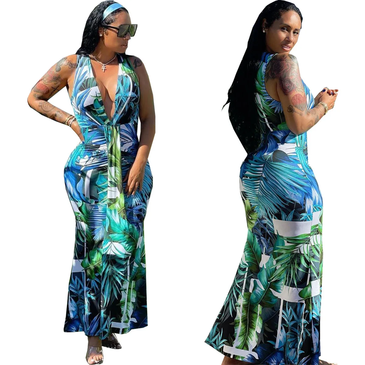 2022 summer printed floral maxi dresses ladies womens v neck african dresses for women clothing