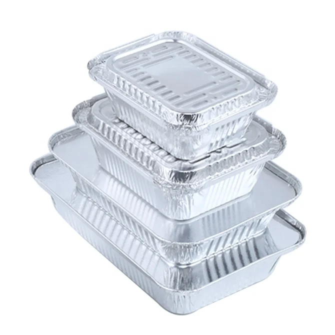 2.25LB 220*172*50mm 2 1/4 lb Foil Laminated Aluminum Foil Tray Fast Food Foil Containers with Lids