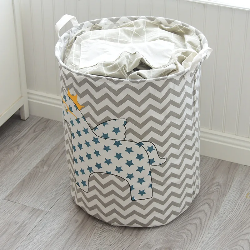 
Large Hamper Bucket Waterproof Coating Cotton Laundry Collapsible Washing Cute Canvas Storage Basket 