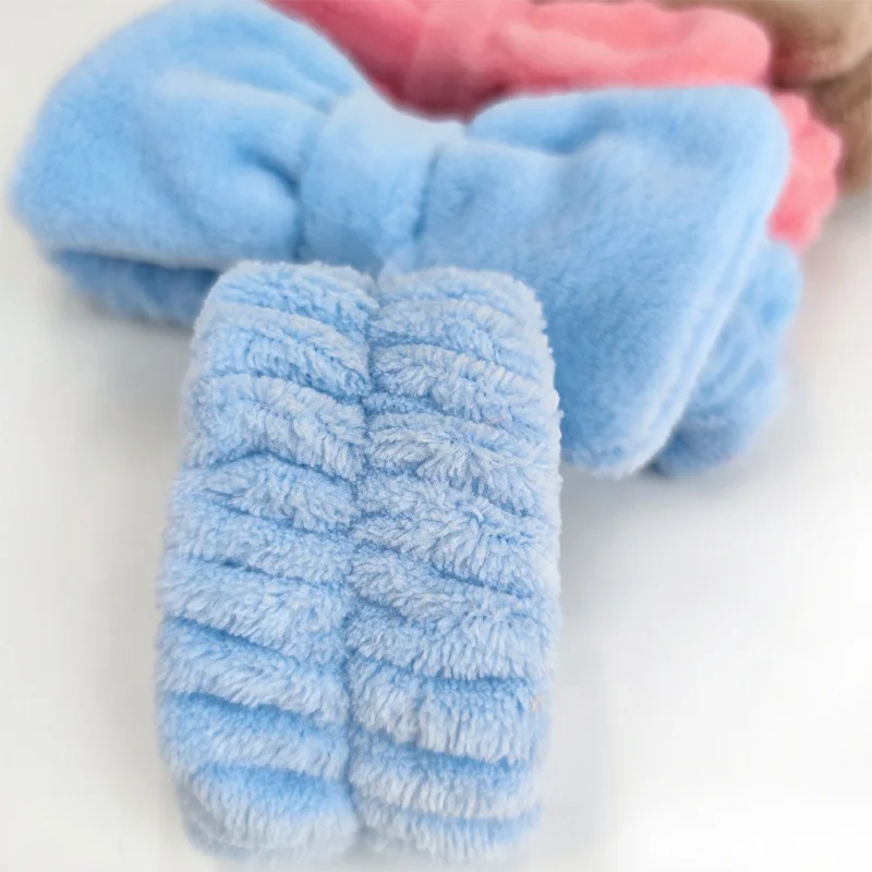 Multiple Colors Face Wash Set Flannel Spa Headband Wristbands With Logo Custom Bath Headband Women Girl Pairs Wrist Spa Washband