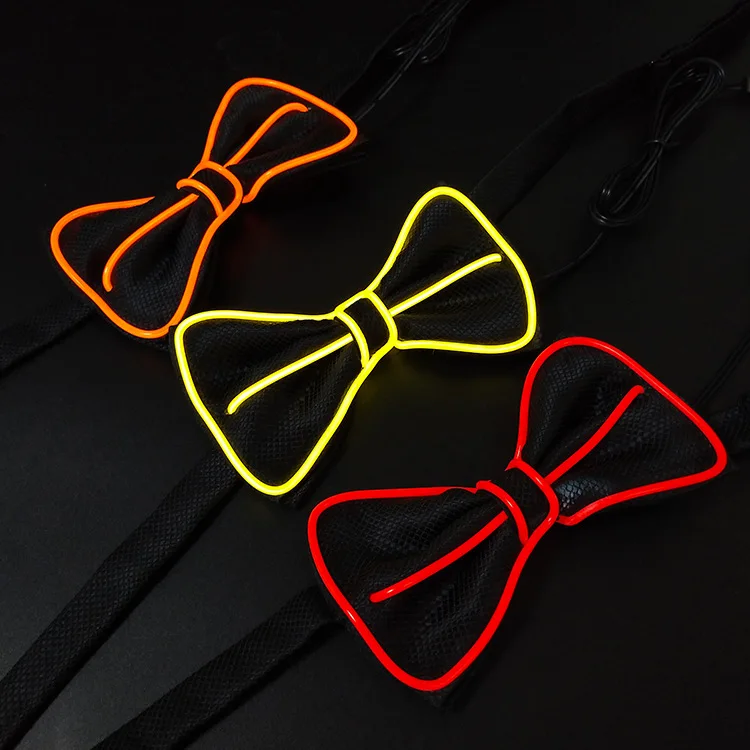 Wholesale Flashing LED Bow Tie Light Up EL Wire Necktie Bowtie Jazz Bowtie Adult Performance Props Glow Party Neck Bowtie