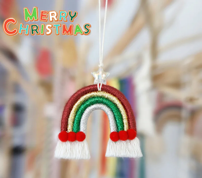 2024 New Design Christmas Rainbow Ornament Rainbow Wall Hanging Decor Pendant Handmade Cotton Car Air Freshener