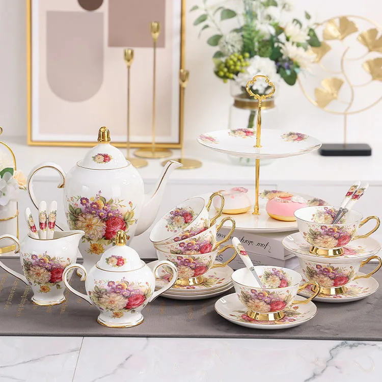 Wholesale British 21 Heads Coffee Set Cup Set  Afternoon Tea Set European Coffee Cup And Saucer With Gift Box