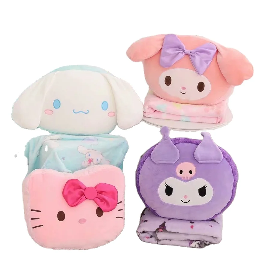 BoTu Cartoon 2 in 1 Plush Pillow With Blanket Kt Kuromi Kylomi Office lunch Sleep Blanket Sofa Decor Blanket Kids Car Cushion