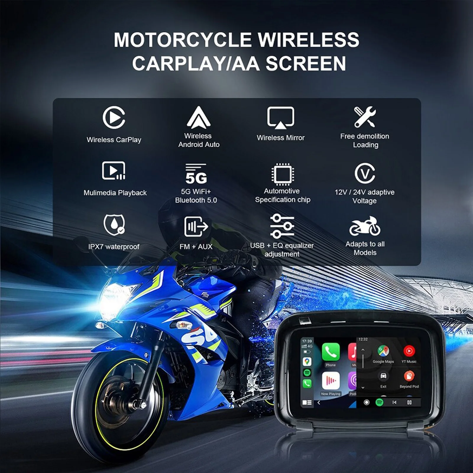 CARABC 5 inch Portable Motorcycle Dedicated Player Motorcycle Gps Navigator Android  Waterproof Bluetooth Dashboard Camera