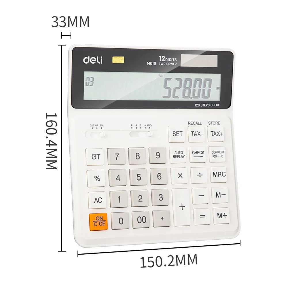 Deli Tax Calculator Check Correct 120 steps EM010 Black White 12 digit dual power business office finance desktop calculator