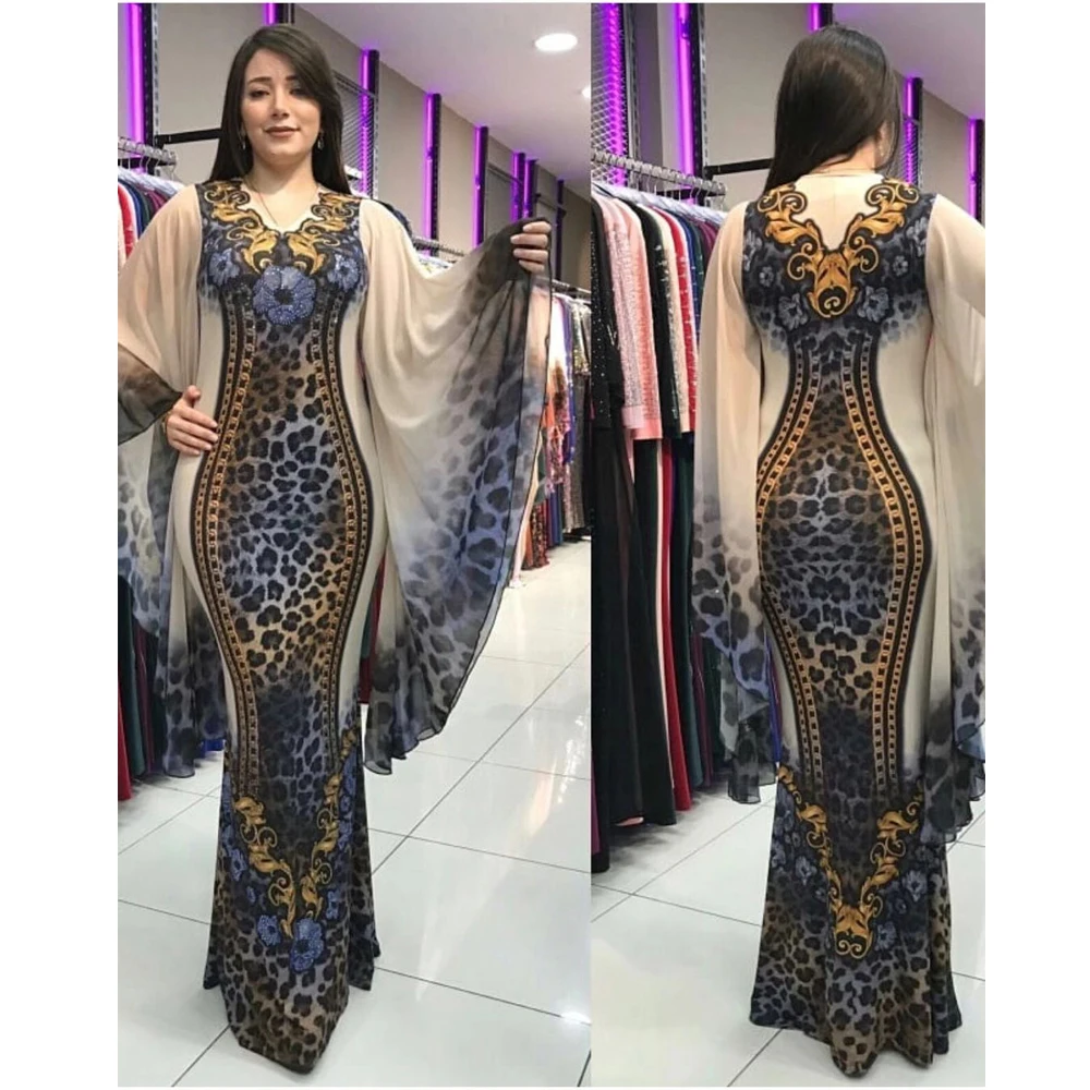 
Zakiyyah 46# African Style Fashion Ethnic Muslim Printed Dress Girl Abaya Islamic Women Kaftan Morocco Caftan Turkey Bat Sleeve 