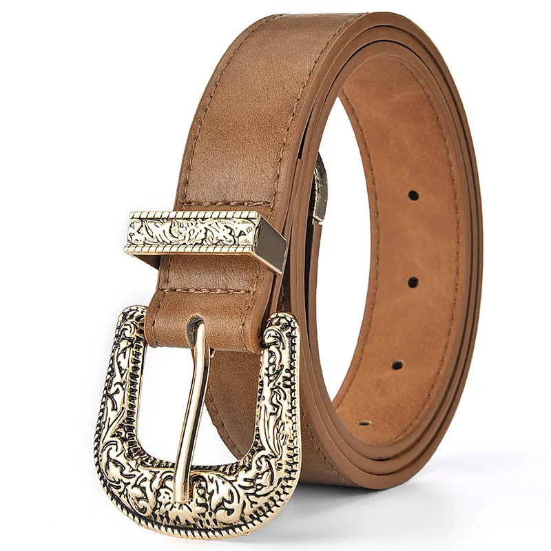 RW European American Hot Sell Women Gold Silver Pin Buckle Belts Lady Retro PU Leather Waist Belt Female Jeans Casual Dress Belt