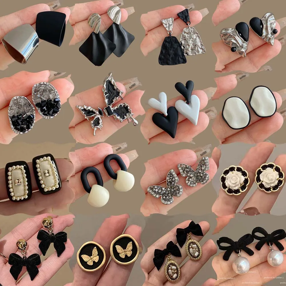 Trendy butterfly  Earrings  Chunky Heart Black and white color matching Earring Temperamental Jewelry  Earrings for women