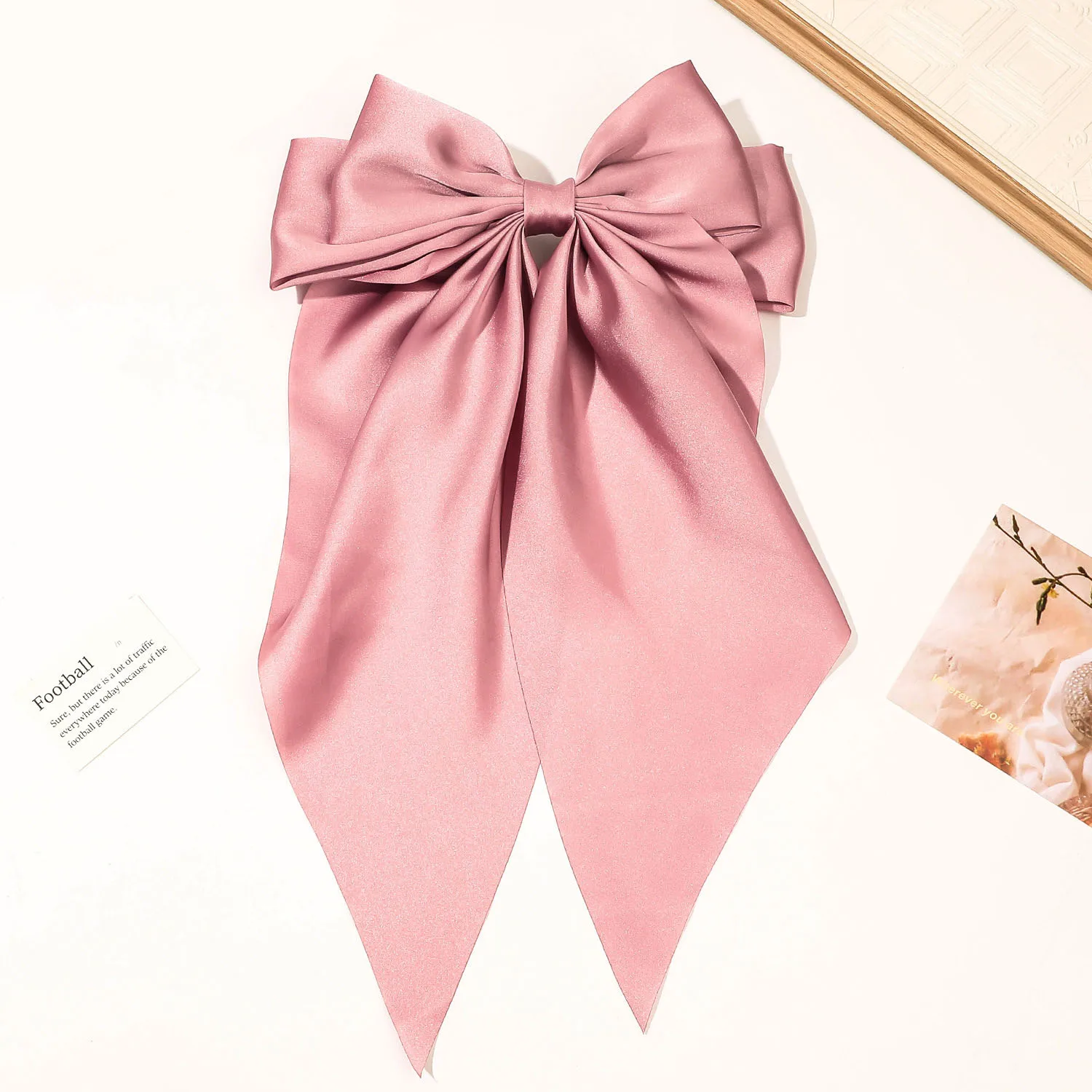 Korean high quality solid color bow hair clip Vintage satin long ribbon hair clip Cute princess hair accessories