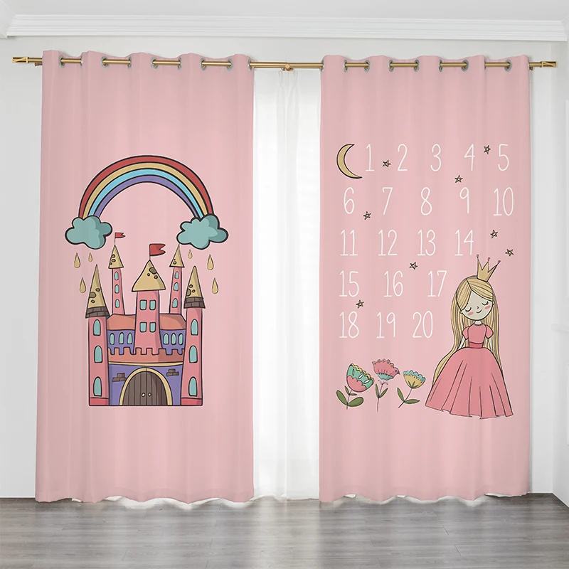 Pink Princess Castle Curtains Girls Kids Cartoon Bedroom Window Children Panel Print Baby Room Curtains for Living Room