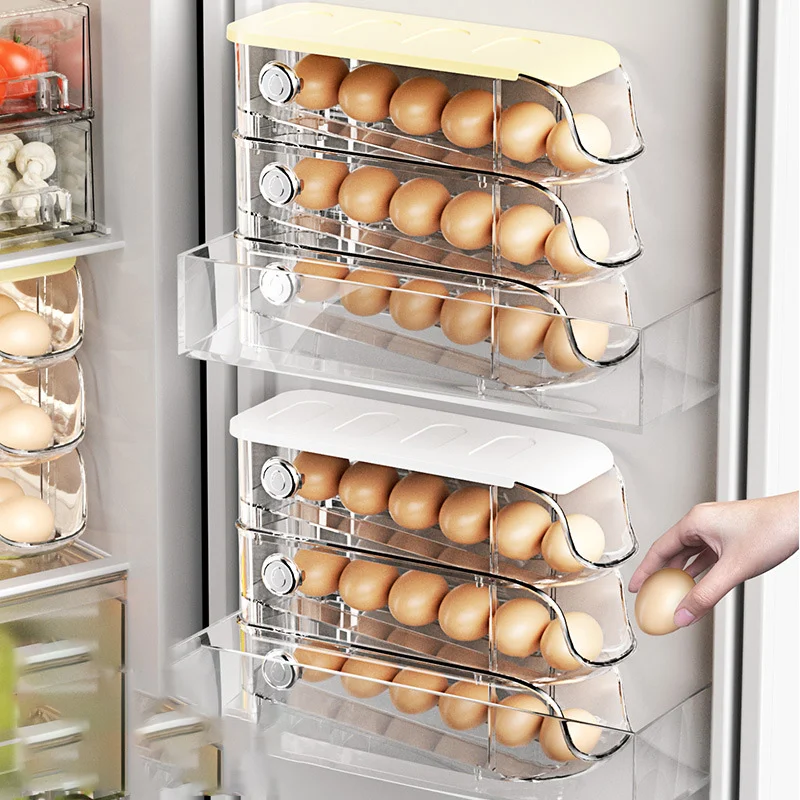 Egg Storage Box Tray Single-row Rolling Multi-layer Superposition Refrigerator Side Door Crisper Box Egg Container Egg Holder