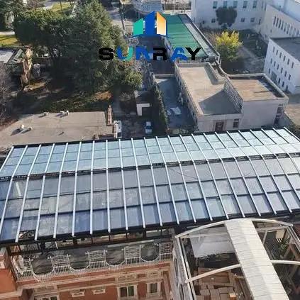 Home Patio Curved Tempered Smart House Atrium Aluminum Frame Insulation Plans Flat Sliding Retractable Sunroof Glass Roof