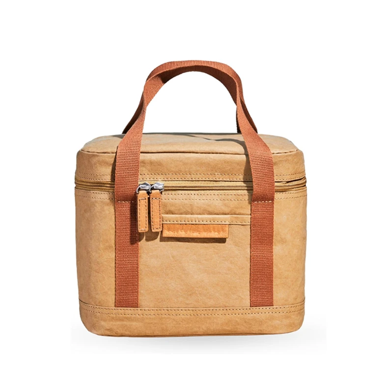 Custom Lightweight Water-Resistant Aesthetic Brown Thermal Dupont Kraft Paper Tyvek Material Insulated Reusable Cooler Lunch Bag
